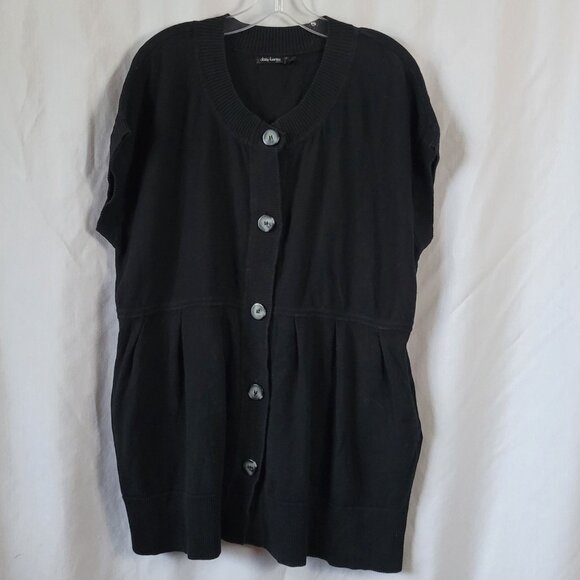 Daisy Fuentes Sweater Black Cap Sleeves Button up classic Knit 1X Plus Retro - Picture 5 of 10